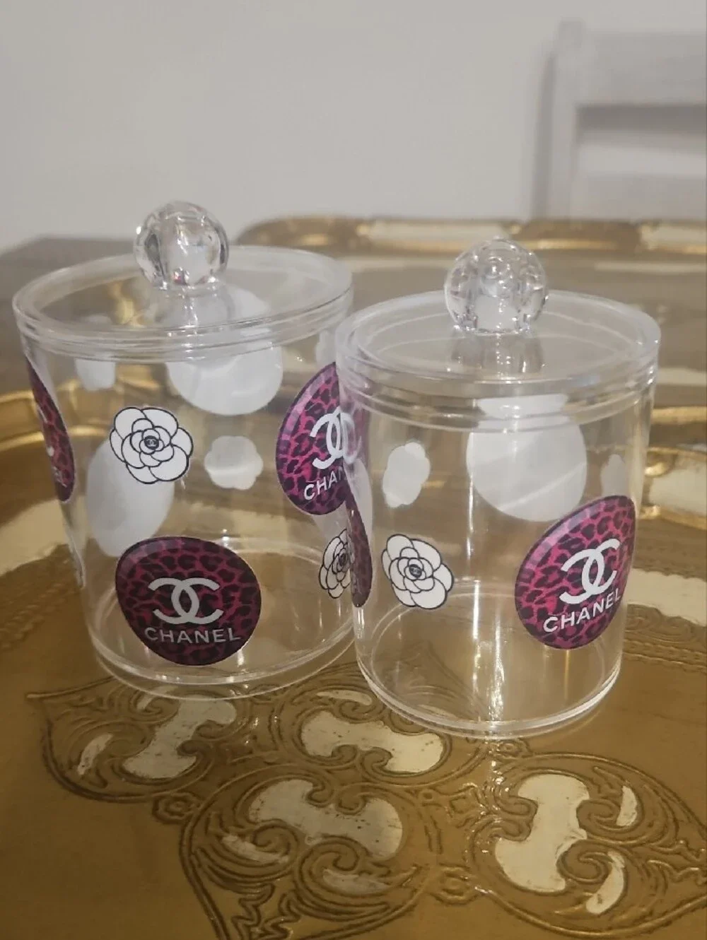 Clear Canisters with Custom Pink Leopard Logo Accents New